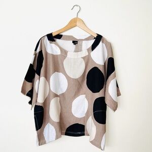 Lisa Bayne Oversized Boxy Abstract Polka Dots 100% Linen Top Shirt Blouse XLarge